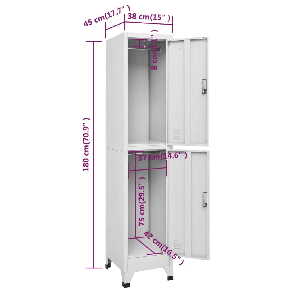 vidaXL Armadietto a 2 Scomparti 38x45x180 cm Mobiletto per Armadio Spogliatoio
