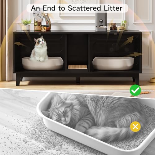 Image of ONBRILL 59 inch Cat Litter Box Enclosure for 2 Cats, Cat Litter Boxes, Black