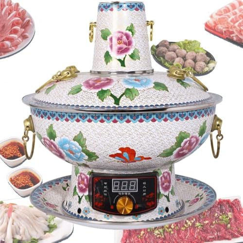 30cm Pure Copper Enamel Hot Pot Electric or Carbon Dual Purpose, Digital Adjustable Temperature Control Anti Scalding Handle, Detachable Easy to Clean
