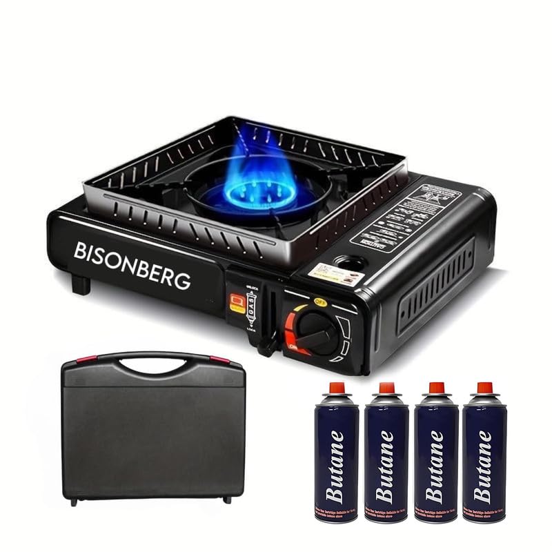 BisonBerg Stainless-Steel Mini Portable Camping Stove Stove with 4 Portable Butane Gas Canisters & Carrycase - Black A1 (B0CTHRVNXN) Amazon Price History, Amazon Price Tracker
