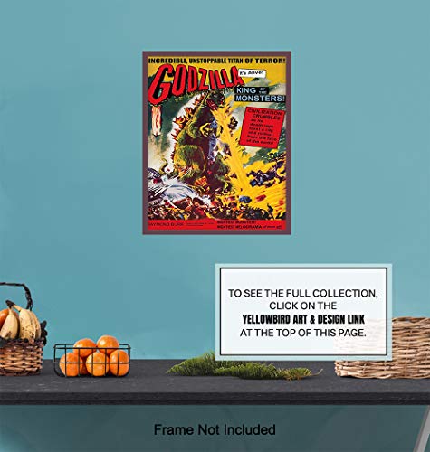 Image of Godzilla - 8x10 Vintage Hollywood Horror Movie Poster Wall Art Print - Creepy Classic Scary Movie Home Decor Picture for Man Cave, Boys Bedroom, Teens Room - Gift for Men
