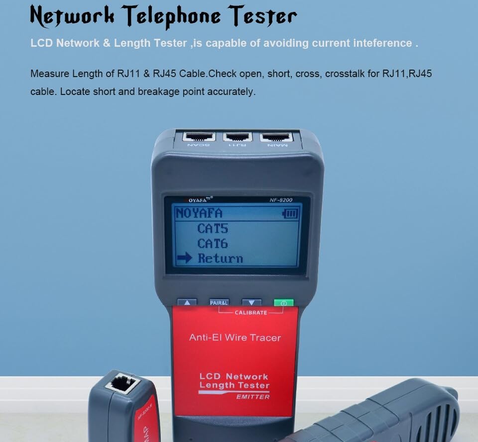 Tester kabli i sieci NOYAFA NF-8200 LCD LAN Tester sieciowy tester kabli RJ45 Tester kabli Ethernet Cable Tracker, tracker i tester kabli