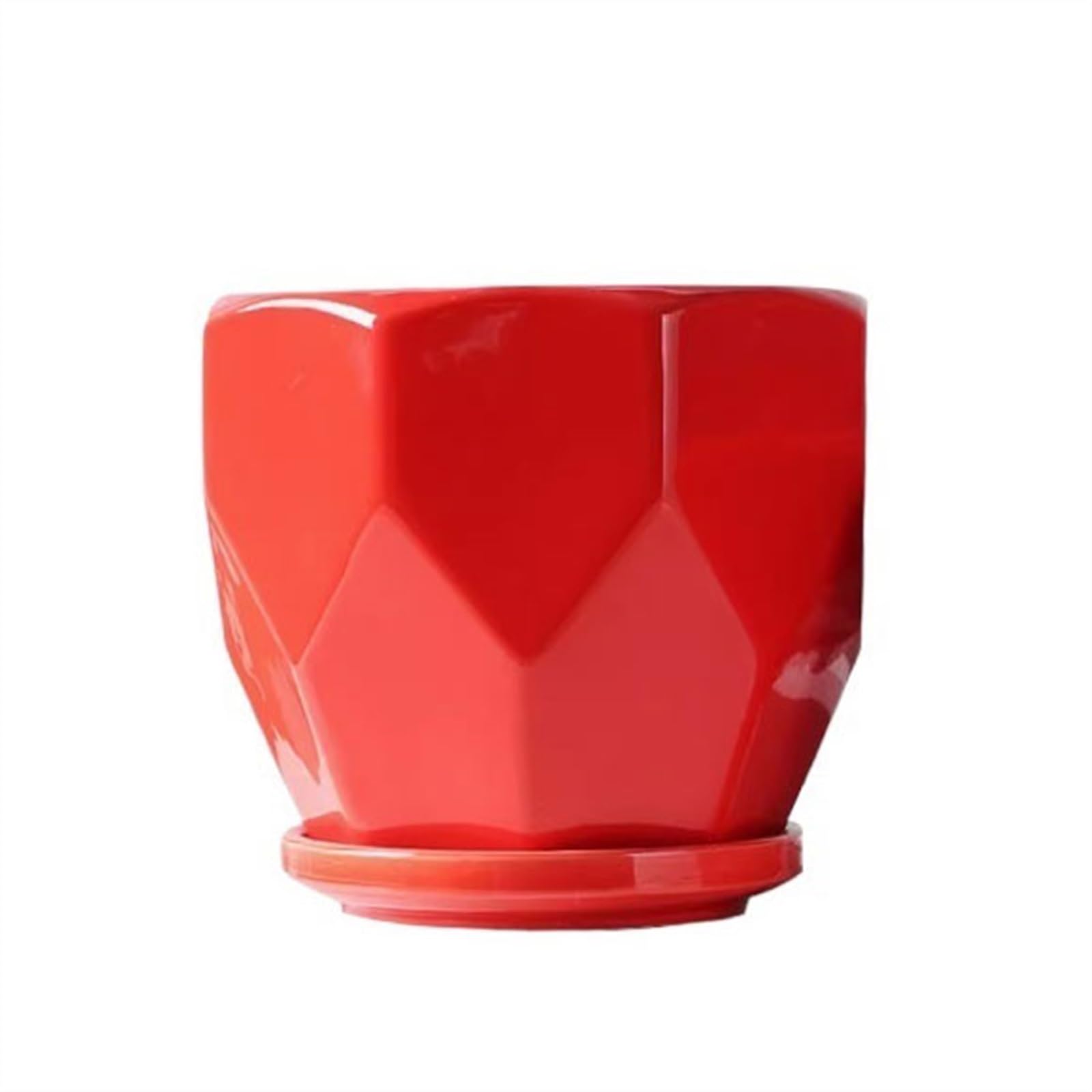 SDGBCXD flowerpot, Ceramic Large with Tray Simple Household Creative Succulent(Red,M)