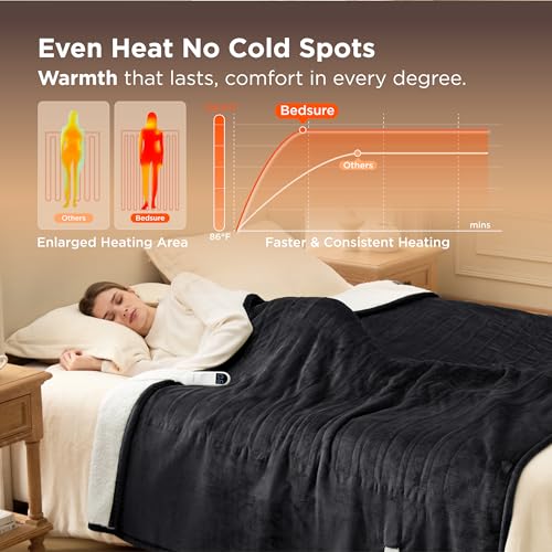 Image of Bedsure Electric Blanket Full Size - Soft Flannel Heated Blanket, Fast Heating with 10 Time Settings & 6 Heat Settings, Warm Gift for Grandma (72x84 inches, Black)
