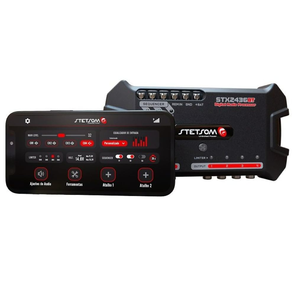 Kit Set para Stetson STX2436BT Procesador de Audio Digital de 4 Canales con Bluetooth, 2 entradas de Audio, 4 Salidas Independientes, para Coche, 1 Pieza