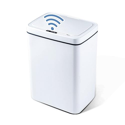 BIGEBAN Bote de basura de baño sin contacto con tapa bote de basura delgado inteligente de 32 galones bote de basura con sensor de movimiento