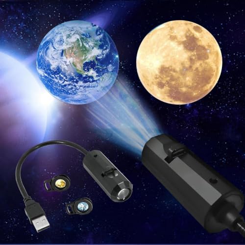 Image of USB Powered Moon and Earth Projector Light Lamp, Atmosphere Night Light Projector with Tripod Stand, Gift for Kids Couples Room Wall Ceiling Decor