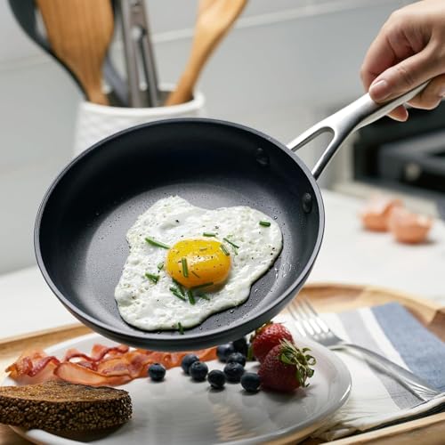 Image of KitchenAid Hard Anodized Induction Nonstick Frying Pan Set With Lid, 3-Piece - 8 & 10 Inch Skillets, Durable, Even Heating, Dishwasher & Oven Safe, Easy-Clean, Matte Black