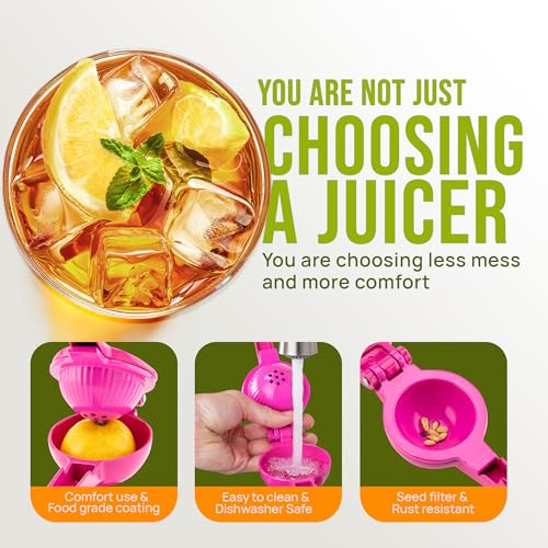 Image of Zulay Kitchen Metal 2-in-1 Lemon Squeezer - Sturdy Max Extraction Hand Juicer Lemon Squeezer Gets Every Last Drop - Easy to Clean Manual Citrus Juicer - Easy-Use Lemon Juicer Squeezer - Dragonfruit