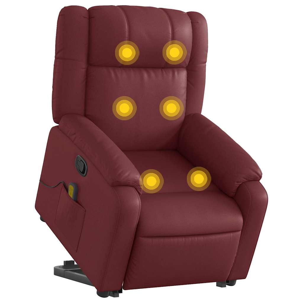 Fauteuil inclinable de massage en similicuir bordeaux avec accoudoirs pour votre salon