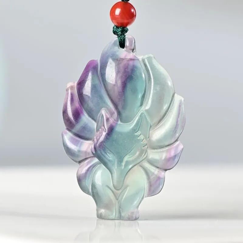 Amazon.co.jp: 天然カラフルな蛍石翡翠九尾キツネペンダント