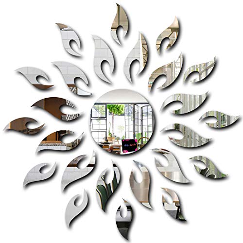 Image of Bikri Kendra - Sun Mirror Sticker for Wall, Acrylic Sticker, Decorative Mirror Sticker for Wall, Acrylic Stickers, Wall Stickers for Hall Room, Bedroom. (Silvere)