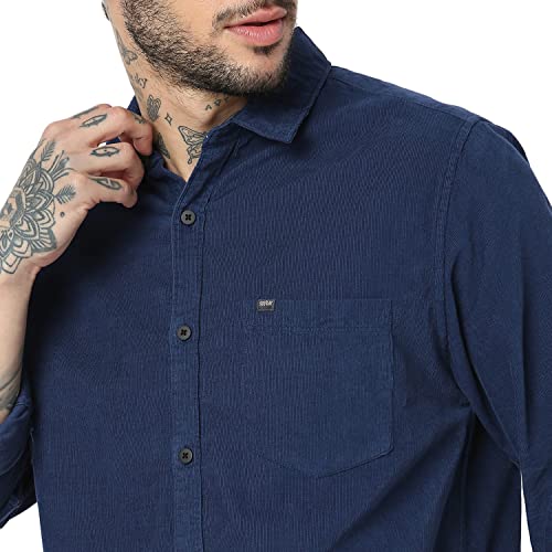 Image of Spykar Men's Slim Fit Raised Collar Full Sleeve Solid Casual Shirts