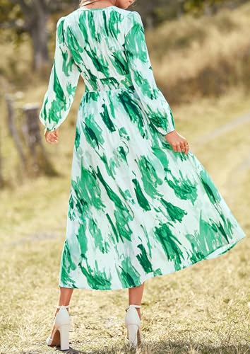 PRETTYGARDEN Women's Floral Midi Dress Casual Fall V Neck Long Sleeve Flowy Spring Beach Wedding Guest Vacation Dresses