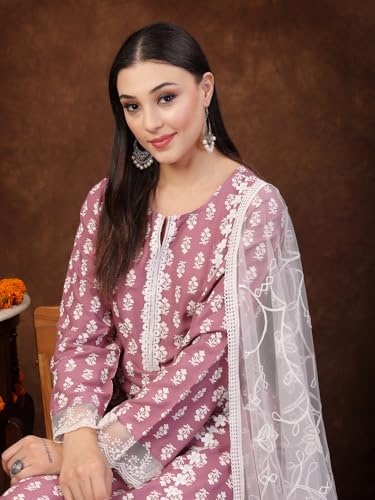 Image of Stylum Women's Floral Printed Rayon Straight Kurta Palazzo Dupatta Set
