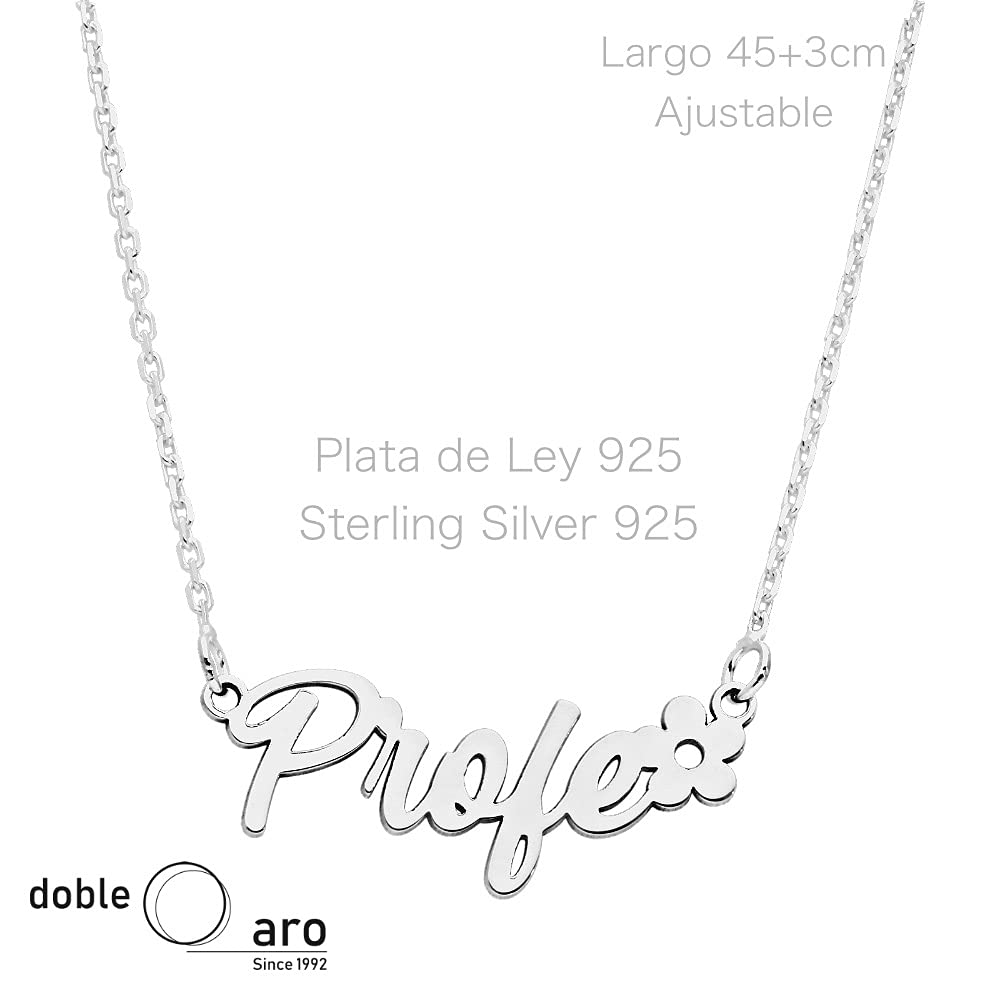 Colgante de Plata de Ley 925/1000 para Profesoras con Cadena Rolo de 45cm – Collar Artesanal de Fin de Curso con Cadena Ajustable - Hecho en España para la Profesora