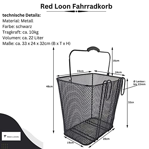 Red Loon Fahrradkorb für Gepäckträger | Metall Korb Hinten | Bike Basket | Einkaufskorb | 22 Ltr