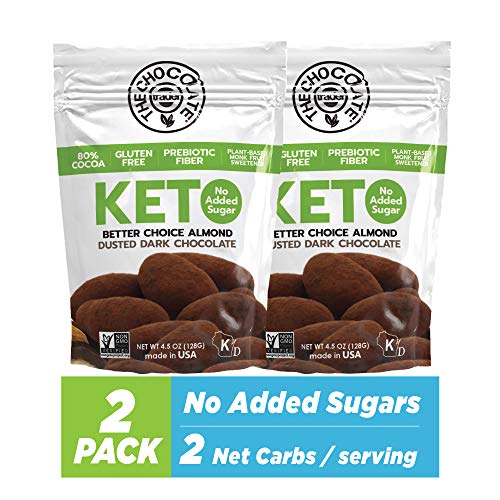The Chocolate Trader Keto, Dusted Dark Chocolate, Almonds. No Sugar Added, Low Carb. No Sugar Alcohols, No Artificial Sweeteners, All Natural, Non-GMO (2 Bags 4.5 oz/Each)