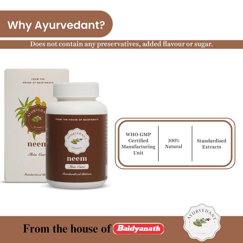 Baidyanath Ayurvedant Neem Tablets (60 Tabs) for Skin Health and Detoxification Support (Pack of 1) 4