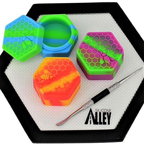Wax Carving Container Set [HONEYCOMB Series] - Nonstick Silicone 26ml Airtight Jars (3) + Carver Tool (1)