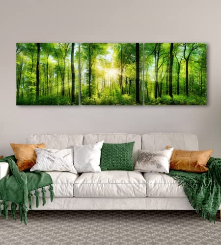 Forest Canvas Wall Art Decor - Large Forest Wall Art 24X72 - 3 Panel Green Nature Wall Art Print - Forest Picture Of Trees Wall Art - Landscape Nature Canvas Wall Art For Living Room, Bedroom & Office #TOP7