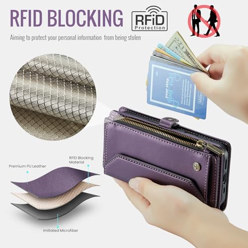 Étui à rabat rétro iPhone 16 violet avec porte-cartes, béquille et RFID - 7