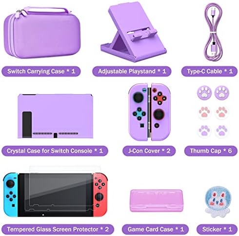 Younik Switch Accessories Bundle, 16 in 1 Accessories Kit Includes Switch Carrying Case, Protective Case Cover for Console & J-Con, Screen Protector, Adjustable Stand, Switch Game Case and More
