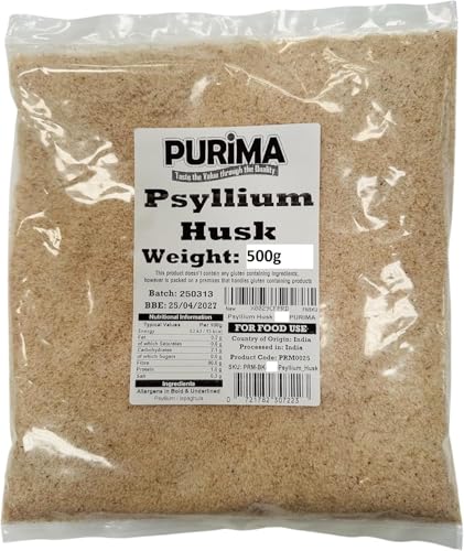 Psyllium Husk 500g 99% Purity Blond Whole Husks Flakes Bulk Soluble Natural Fibre for Baking Drinks Food Humans Eat Gut Laxatives Constipation Relief Digestive Aid Ispaghula Isabgol