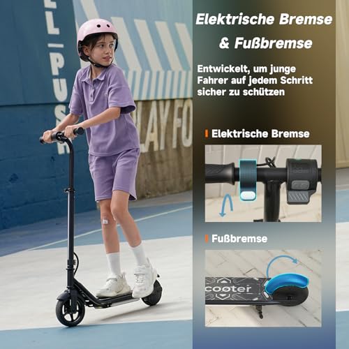 iScooter Skuter elektryczny dla dzieci w wieku 6-12 lat, silnik 150 W, 8/13/19 km/h, regulowana wysokość 82-100 cm, dziecięca hulajnoga elektryczna z oponami 6,0", kolorowe tęczowe światła