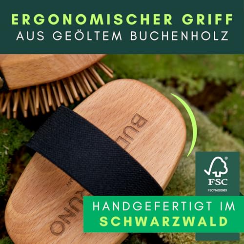 Hundebürste Unterwolle für Langhaar - 100% Naturborsten - Made in Germany - sanfte Unterfellbürste zum Entfilzen & Glätten ohne Ziepen - geölter FSC® Holzgriff + extra Bürstenreiniger