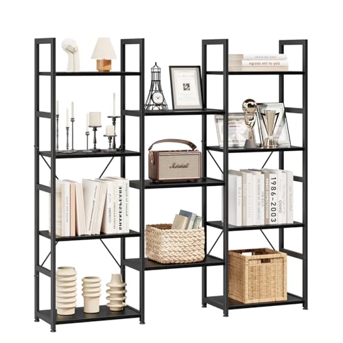 NUMENN Triple Column 4 Tier Bookshelf, Bookcase with 11 Open