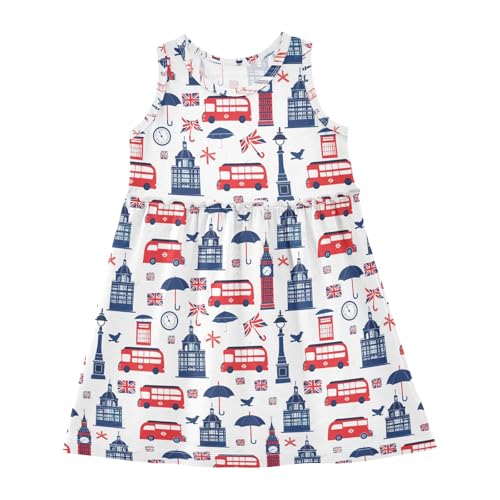 Girls and Toddlers'Sleeveless Cute Cartoon London Pattern Summer Casual Dresses for Home Party Beach 2-8 Years