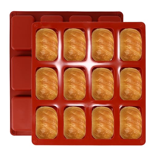 2 Pcs Mini Loaf Pan, Mini Loaf Tin, 12-Cavity Non-Stick Mini Loaf Pan, Silicone Bread Baking Molds, Bread Baking Molds for Mini Loaves, Brownies, Cornbread, Cheesecakes