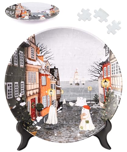 Image of PieceRelax 3D Puzzle Plate 124 Pieces - Katherine Blower - Harbor's First Snow - Jigsaw Puzzle for Adults, Decorative Plate with Durable Plastic Pieces, Ideal Gift for Home or Office Decor [PL1023]