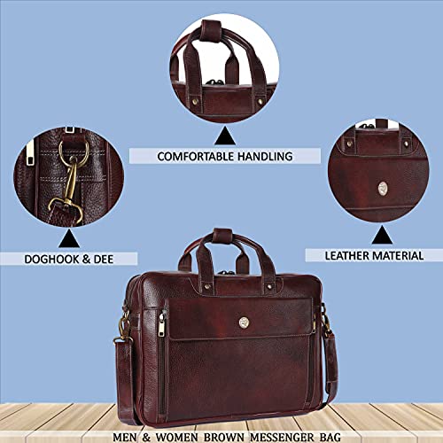 Image of Genuine Bombay Leather 15.6 Inch Laptop Office Messenger Bag for Men, Multiple Compartments, Carry Handles & Padded Straps, Unisex Design for Professionals, 40 x 11.5 x 29 cm
