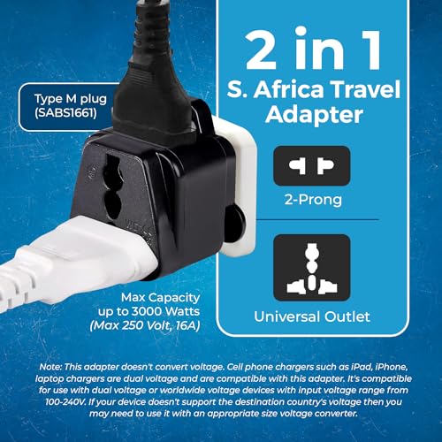 Image of Orei India to South Africa, Botswana, Namibia & More (Type M) Travel Adapter Plug - 2 in 1 - CE Certified - RoHS Compliant - 2 Pack - Black Color (P21-10L-2PK)