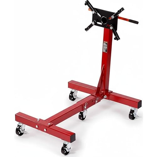Engine Stand, 0.75 Ton (1653 LBS) Capacity Engine Motor Stand, with 360-Degree Rotating Head, Heavy-Duty Steel Engine Lift Stand with 5-Casters, 4 Adjustable Arms, Red