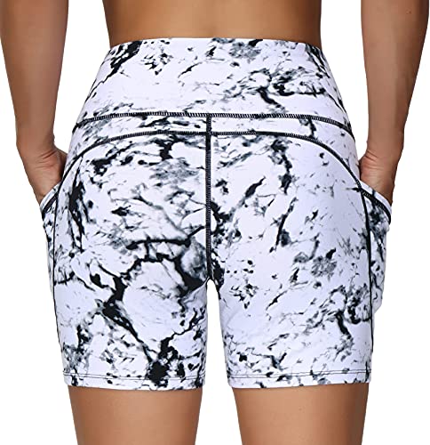 Image of THE GYM PEOPLE High Waist Yoga Shorts for Women's Tummy Control Fitness Athletic Workout Running Shorts with Deep Pockets
