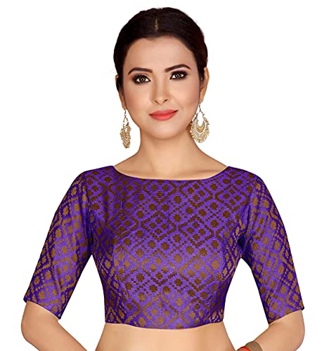 Image of Studio Shringaar Women's Readymade Brocade Elbow Length Sleeves Saree Blouse
