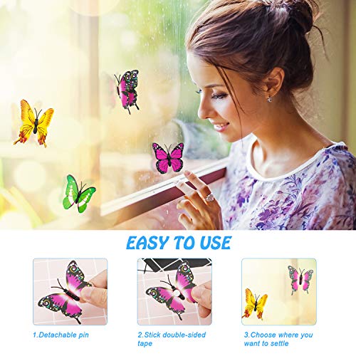Kleurrijke 3D Vlinder Muursticker 72Pcs,3D Vlinder Muurstickers Set,PVC Simulatie Vlinder,Zelfklevend DIY-Art Decor… - Afbeelding 6