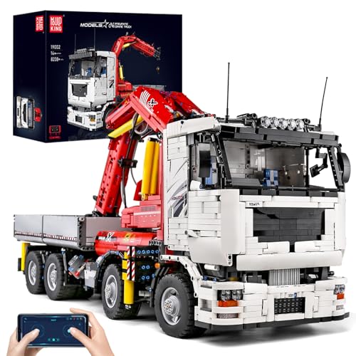 Mould King 19002 Technik Kran LKW Modell, 8238 Teile Technologie Pneumatischer Kranwagen Bausteine f&uuml;r Erwachsene und Kinder, Klemmbausteine Spielzeug mit Fernbedienung und App Dual Control