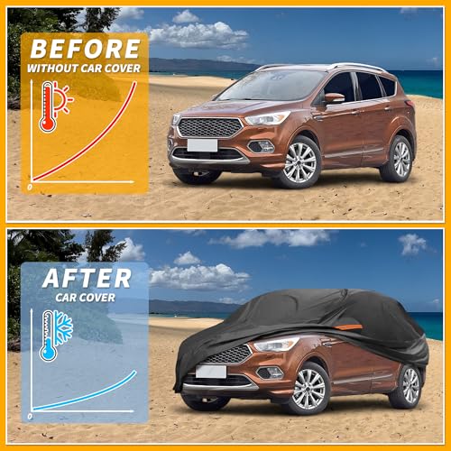 Image of All-Weather Waterproof Car Cover - UV-Resistant Outdoor Full Exterior Protection for Ford Kuga 2013-2023 190T-PU Black with Right Side Zipper