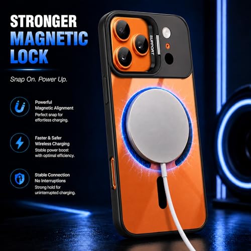 Image of A rtistque Clear Back Cover Case for iPhone 17 Pro | Compatible with Mag-Safe | Built-in Adjustable Camera Stand | Shockproof TPU Bumper | Premium Transparent Design | iPhone 17 Pro Back Cover - Black