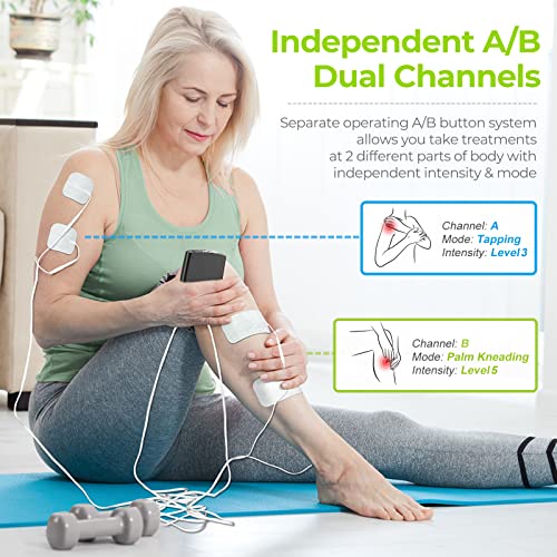 Auvon Dual Channel Tens Unit Muscle Stimulator With 20 Modes, Rechargeable Tens Machine For Back/Neck/Lower Back/Leg/Muscle Pain Relief, With 4Pcs 2" And 4Pcs 2"X4" Electrode Pads (Black) #TOP2