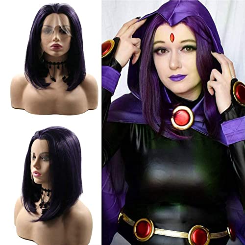 AFBeauty Purple Bob Wig Blend Purple Synthetic Lace Front Wig Glueless Lace Frontal Pre-Plucked Realistic Wigs Natural Hair Afro Short Wigs for Black Women Drag Queen Anime Cosplay Women 14 Inch