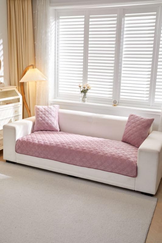 Image of HOMETHREADS Innovative Premium Velvet Sofa Cover Mat with PVC Backing for Non-Slip Comfort | (Pink Clubs, 1 Seater Large| 70x90cm)