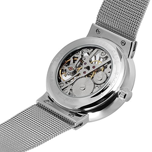 Image of FORSINING Men's Popular Mechanical Hand-Wind Ultra Thin Stainless Steel Bracelet Mesh Skeleton Watch