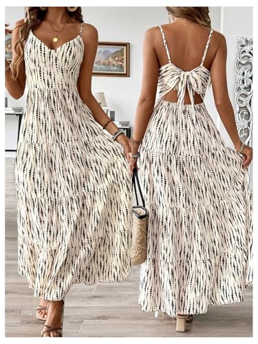 Image of SweatyRocks Women Summer Long Dress V Neck Cut Out Bow Tie Long Dresses Boho Ruffle Long Dresses