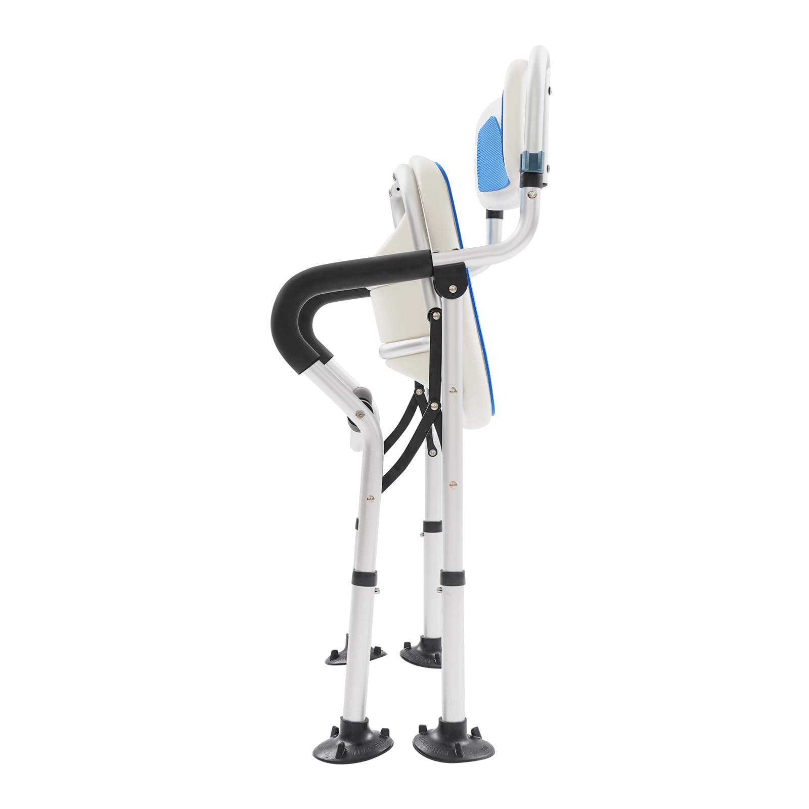 Silla de ducha con reposabrazos y respaldo, silla de baño, plegable, taburete de ducha, altura ajustable 72-79 cm, capacidad de carga de 150 kg (azul)