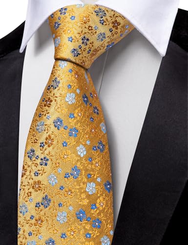 Image of Barry.Wang Floral Ties for Men Flower Necktie with Tie Clip Formal